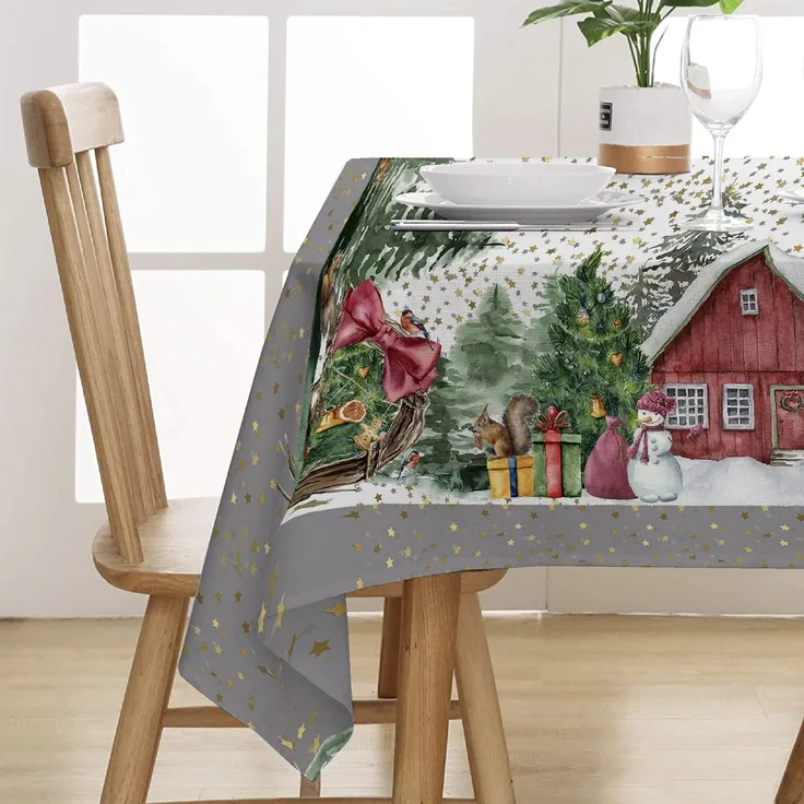 PENSIERI DELICATI, Tischdecke 145 x 190 cm, 100% Panama Baumwolle Tischdecke für 6 Personen, Hochauflösender Digitaldruck, Christmas Village Fantasy, Rechteckige Tischdecke, Made in Italy