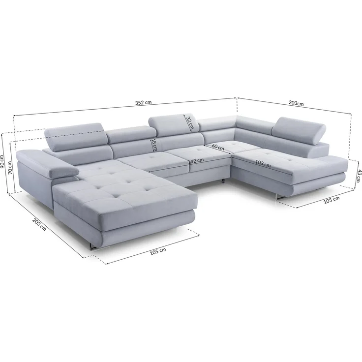 AX LIVING Arborio XL Wohnlandschaft XXL U Form Eckcouch Schwarz L – Bild 8