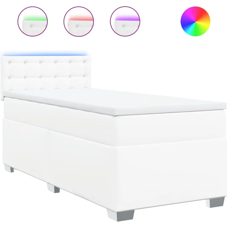 vidaXL Boxspringbett mit Matratze Weiß 100x200 cm Kunstleder 3288409 – Bild 2