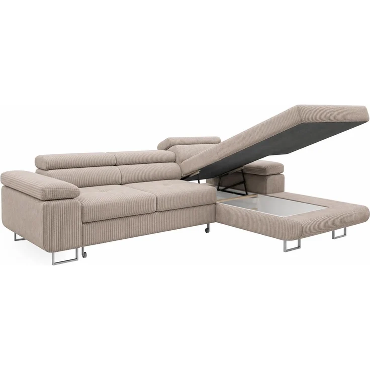 KRISAN MÖBEL Ecksofa PASSANO in Beige 275 x 90 x 202 cm, rechte Ausführung mit Schlaffunktion und Bettkasten – Bild 2