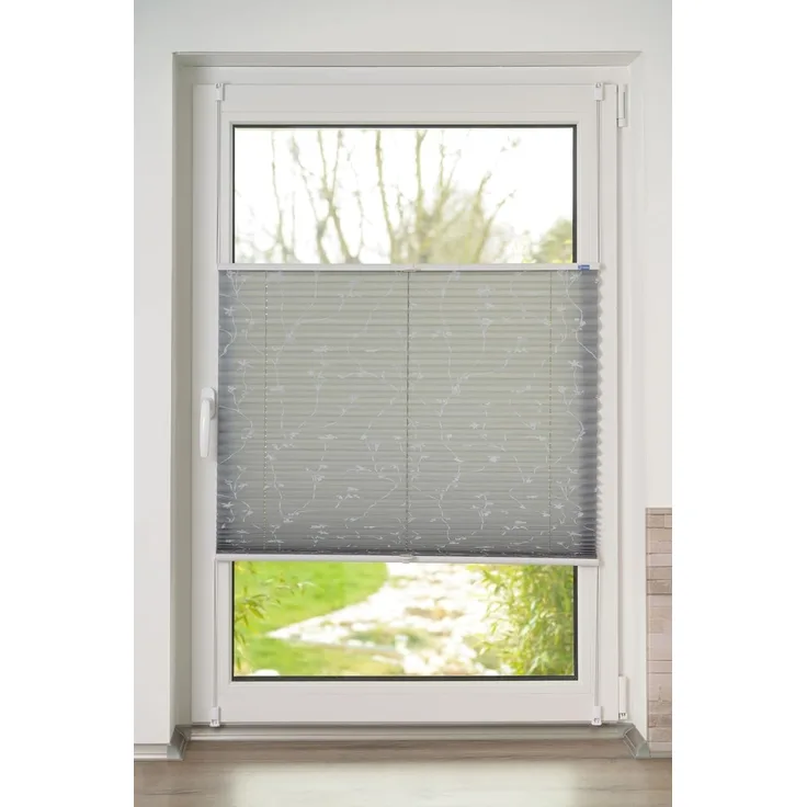 K-home Klemmfix-Plissee, Elba Bedruckt Grau, 60x210 cm (B x L) Modern