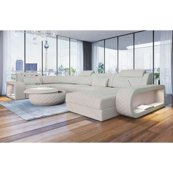 Leder Wohnlandschaft Berlin U-Form – Stil & Komfort - Büffelleder - beige - Rechts – Bild 2
