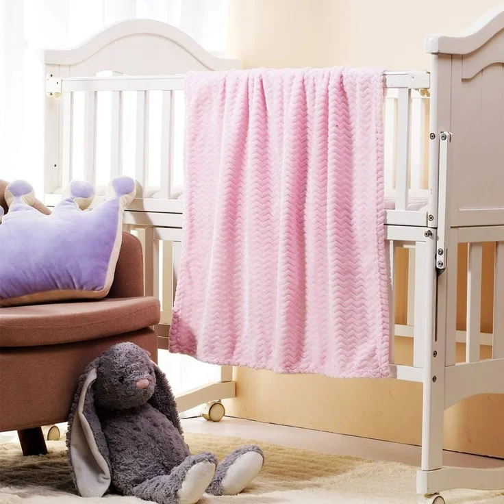 CREVENT Leichte, kuschelige, Flauschige, warme Fleecedecke für Mädchen, Kleinkinder, Kinderbett, Kinderbett, Kinderwagen (75X100cm, gewelltes Babyrosa) – Bild 2
