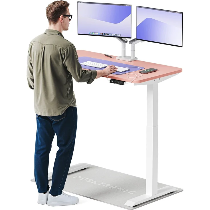 Desktronic HomeOne Elektrisch höhenverstellbarer Schreibtisch 120x60cm Weiß/Rosa mit Memory-Funktion, Anti-Kollisions Technologie, USB-A und USB-C-Ladeanschlüssen – Bild 1