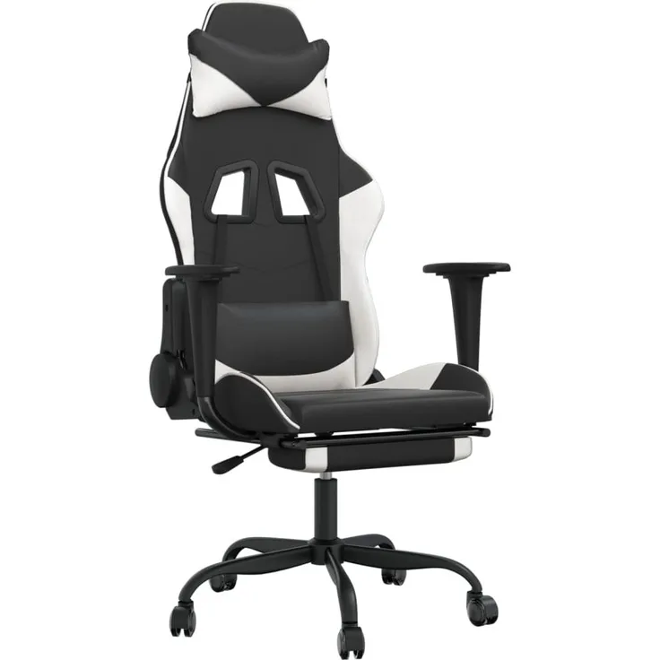 vidaXL Gaming-Stuhl mit Fußstütze Schwarz und Weiß Kunstleder 3143658