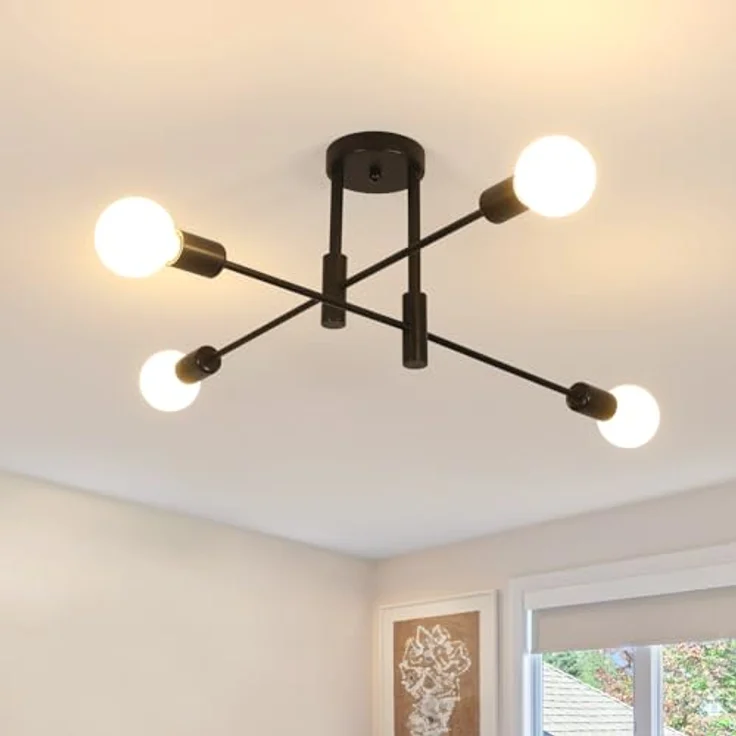 Goeco Vintage Deckenleuchte Kronleuchter Industrielle, 4 Flammige E27 Fassung Schwarz Deckenlampe Retro Deckenleuchtung für Schlafzimmer, Wohnzimmer, Esszimmer, 70CM (Ohne Glühbirnen) – Bild 2