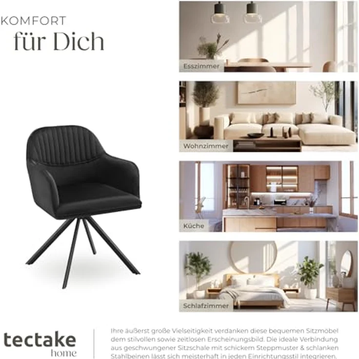 tectake Esszimmerstuhl Samt-Drehstuhl (2er Set, 2 St), gepolstert – Bild 9