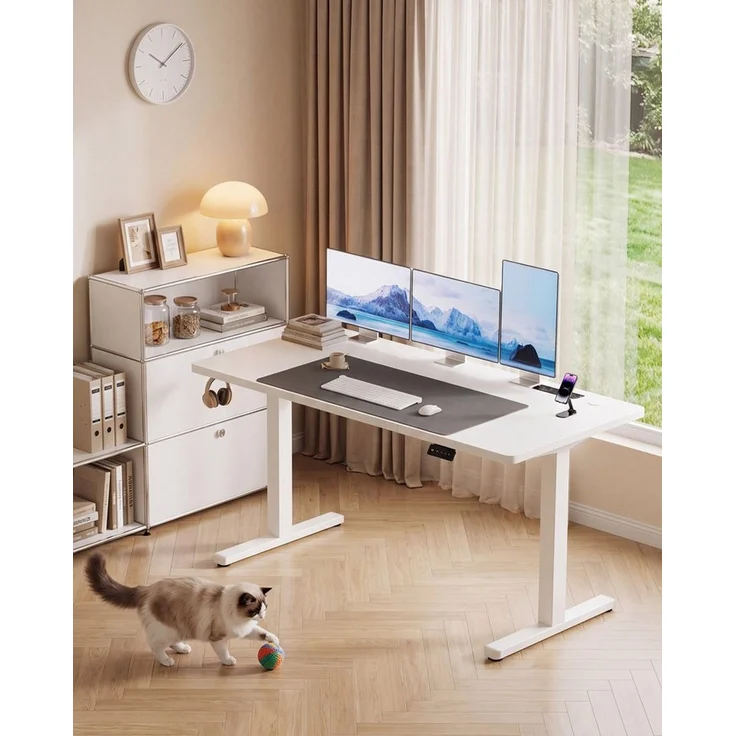 HOMALL Schreibtisch Höhenverstellbarer schreibtisch Mit Steckdose,18 mm Tischplatte (Großzügige Arbeitsfläche:120/140/160x70 cm,Inklusive gratis Desk-Pad,mit 2 Steckdosen & 2 USB-Anschlüssen, Memory-Funktion, LED-Display) – Bild 3