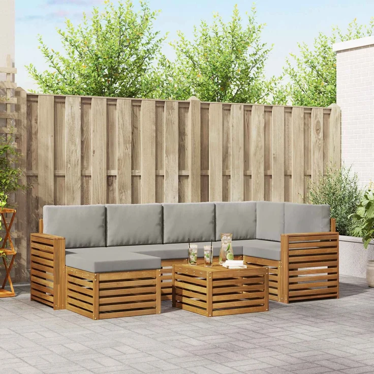 vidaXL Outdoor-Sofagarnitur 7 stk. 5-Sitzer Natur und Hellgrau 3375136 – Bild 1