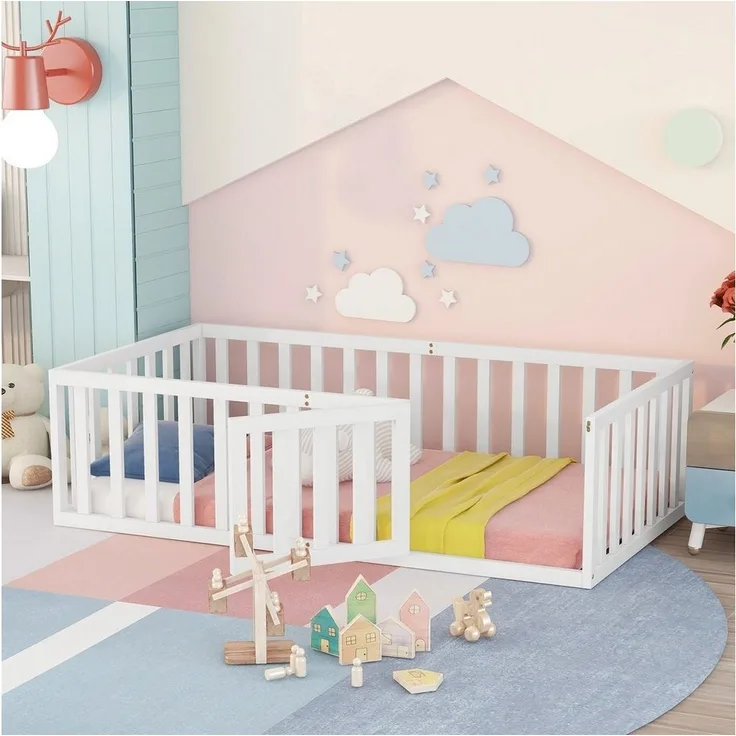 Flieks Kinderbett, Schutzgitter Rausfallschutz mit Tür 90x200cm
