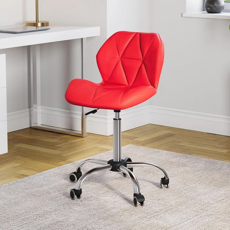 Vida Designs Geo Büro-Computer-Stuhl, rot, Gaming-Stuhl, Sekretär, Beine mit Drehrollen, Höhe verstellbar, Chrom, Polyurethan-Kunstleder