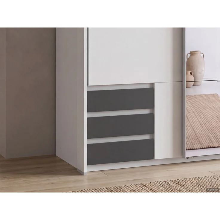 Schwebetürenschrank 2trg. Kleiderschrank 138 cm Weiß Grafit Spiegel Passepartout – Bild 4