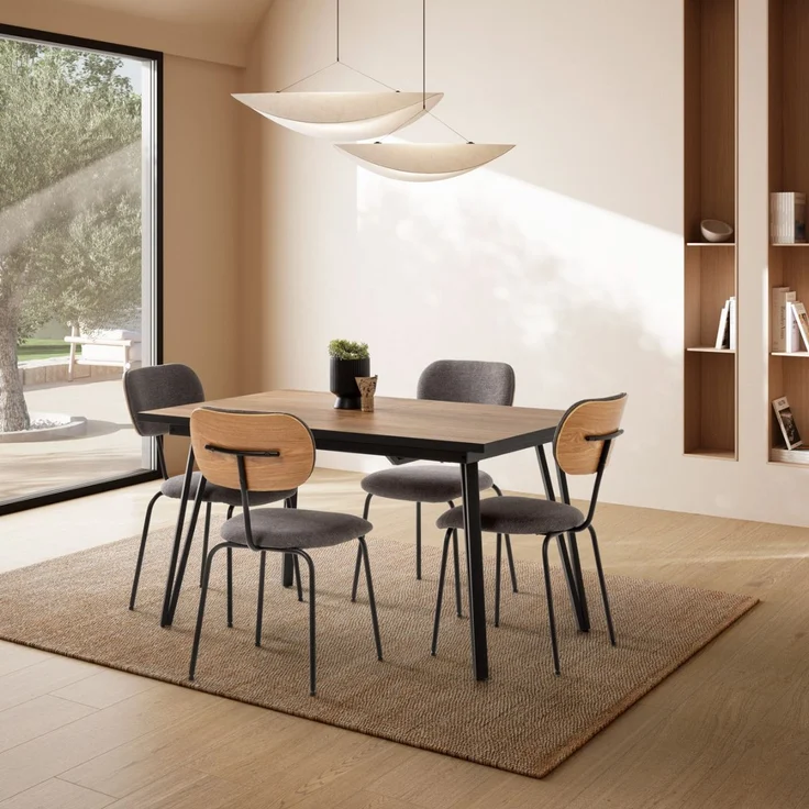 Calicosy Ausziehbarer Tisch von 140 bis 180 cm mit schwarzen Metallbeinen - CLEO - Helles Holz – Bild 2