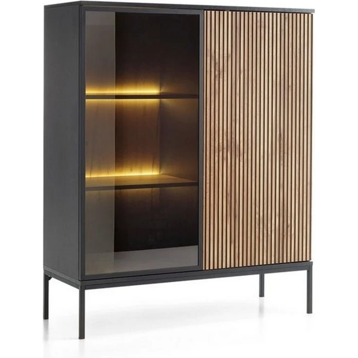 Compleo Vitrine LINO mit gerifflete Front, Loft stil, 2 Türen – Bild 2