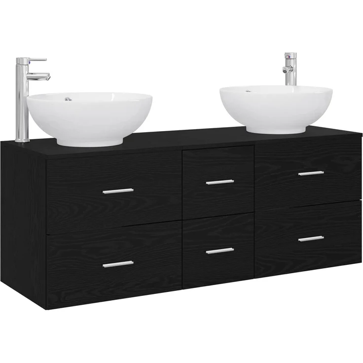 vidaXL Badezimmerschrank-Set 3 stk. Schwarz 129 x 44,5 x 80 cm 3405908 – Bild 2