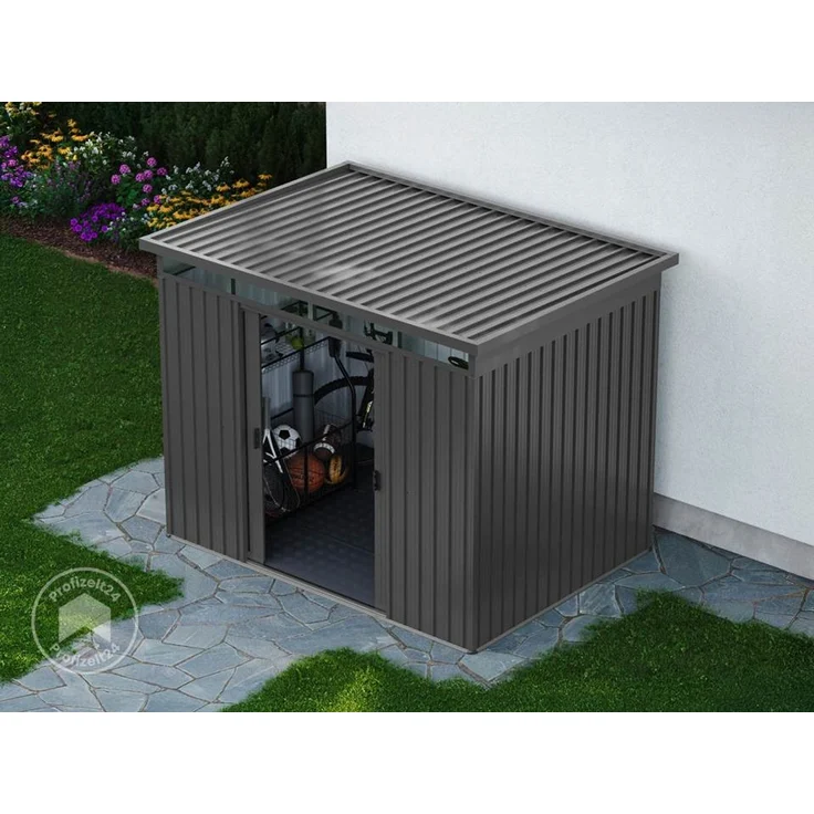 GFP Primeyard Gerätehaus Metall Gartenhaus 220x160x200 cm Geräteschuppen Schiebetür grau – Bild 3