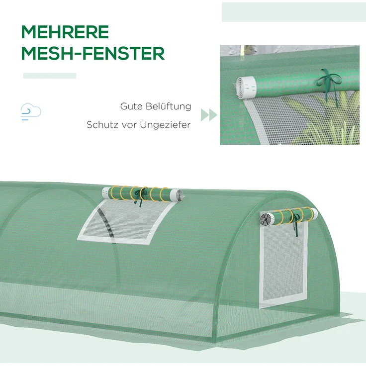 Wohnora-Mini Tunnelgewächshaus Foliengewächshaus mit Mesh Fenster UV-beständig PE Folie grün 200x80x45cm ideal für Gartenpflanzen,H 45cm x T 200cm x B 80cm – Bild 4