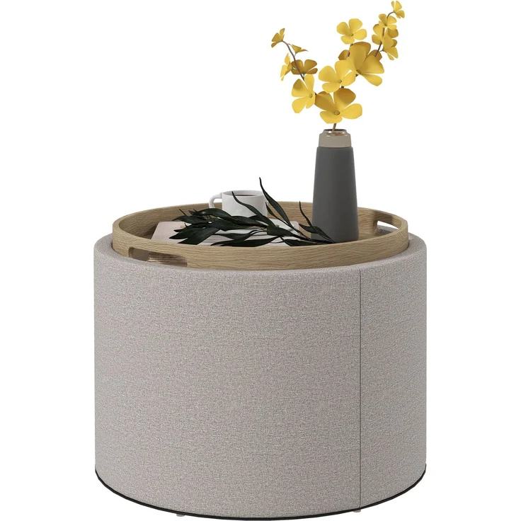 HOMCOM Sitzhocker, Polyester, MDF, Hellgrau, 56L x 56B x 42H cm – Bild 1