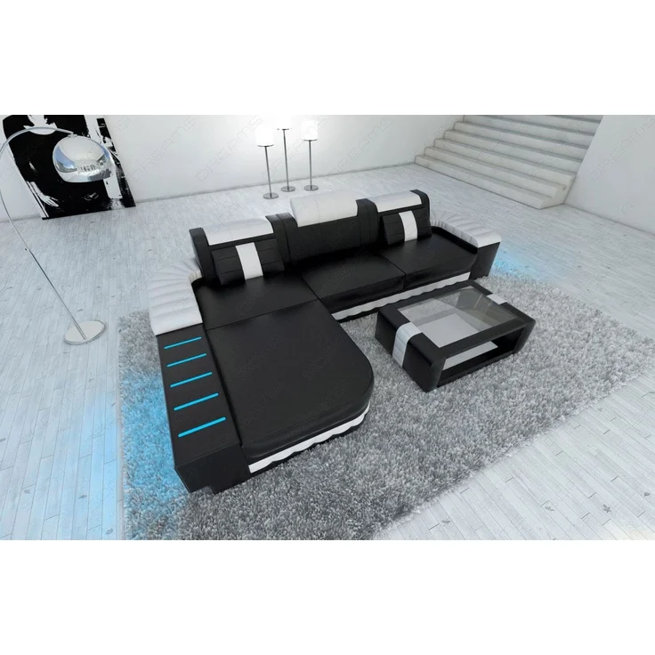 Ecksofa Bellagio L Form - Echtleder - schwarz-weiß - Links – Bild 4