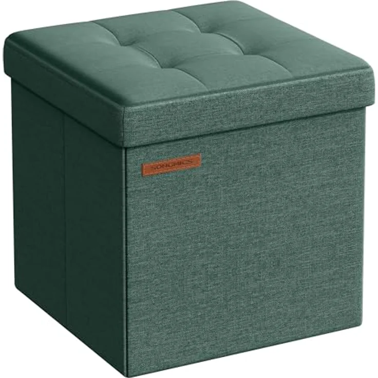 Songmics Sitzhocker mit Stauraum, kleine klappbare Sitzbank, 30x30 cm Fußbank, Aufbewahrungsbox, bis 130 kg belastbar, für Wohnzimmer Schlafzimmer Schlafsaal, vintagegrün LSF028C01 – Bild 2