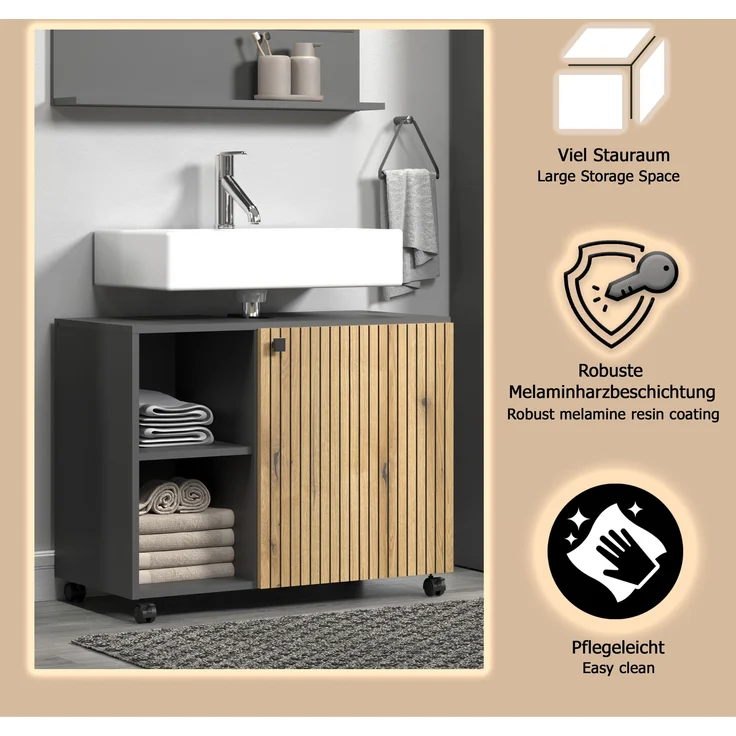 Waschbeckenunterschrank Bliss in Evoke Eiche und grau 80 cm – Bild 8