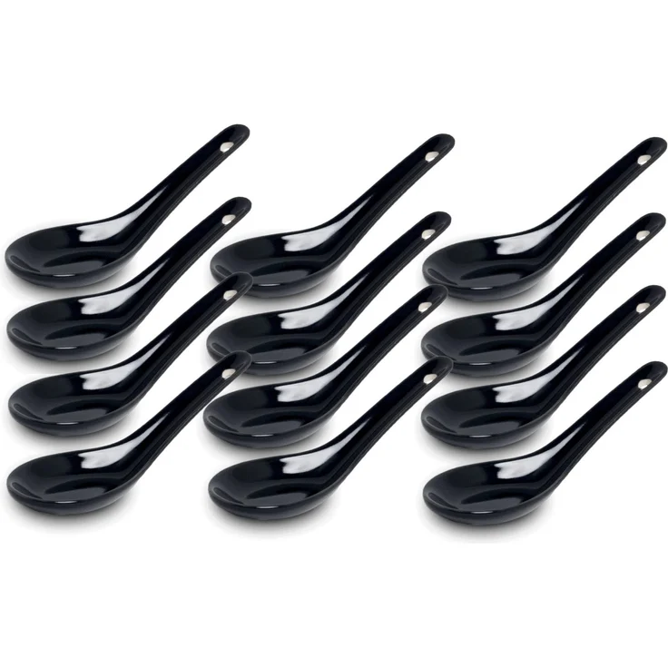 WestCraft Suppenlöffel White and black Series ASIATICA, Porzellan-Löffel-Set Asien / Ramen, 13 cm - Reis-Löffel - Suppen-Löffel, Servier-Löffel - Spoon-Set – Bild 1