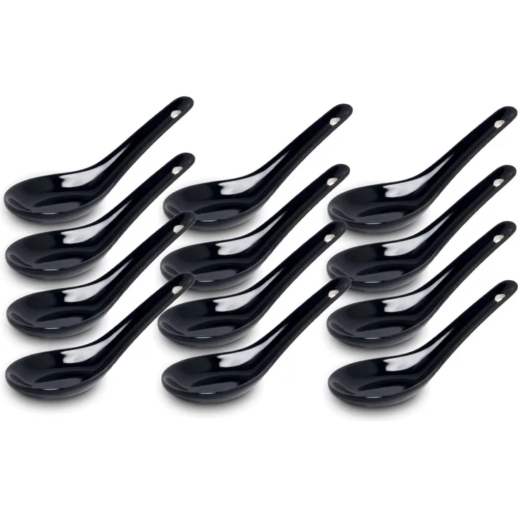 WestCraft Suppenlöffel White and black Series ASIATICA, Porzellan-Löffel-Set Asien / Ramen, 13 cm - Reis-Löffel - Suppen-Löffel, Servier-Löffel - Spoon-Set