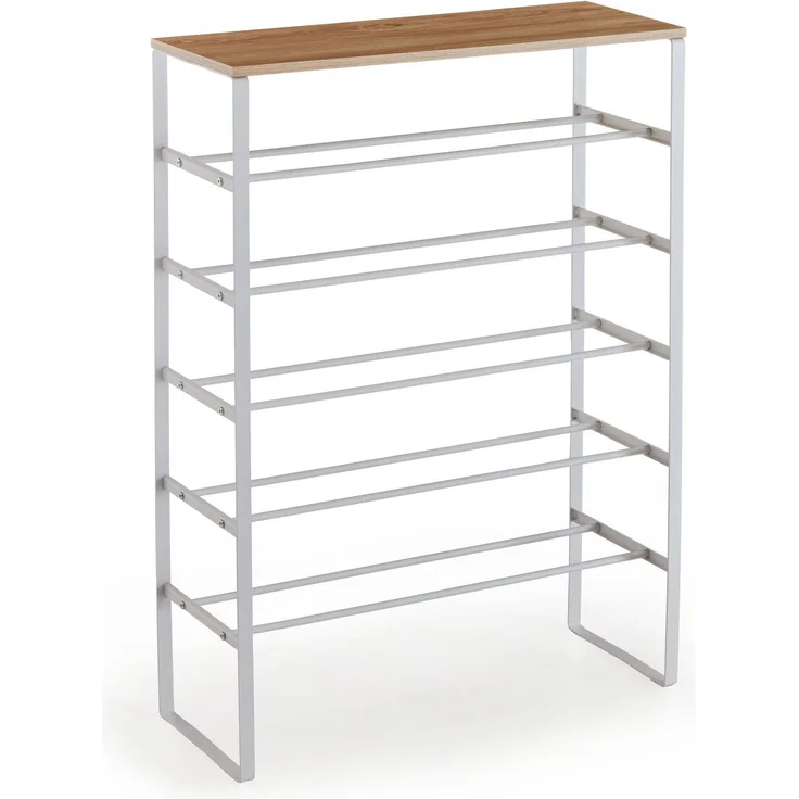 Homes & Jones Schuhregal Maren 66x25x87 cm mit 6 Ablagen aus Holz & Metall - Weißes Schuhregal im modernen Design für Flur, Diele & Schlafzimmer  platzsparend, stabil & übersichtlich
