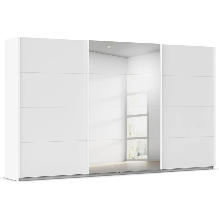 Rauch Möbel Kulmbach, Kleiderschrank mit Schwebetüren für Schlafzimmer, Kinderzimmer, Jugendzimmer, Garderobe, Flur, 3-türig, mit Spiegel, Zubehör Basic, Farbe Weiß, Breite 360 cm