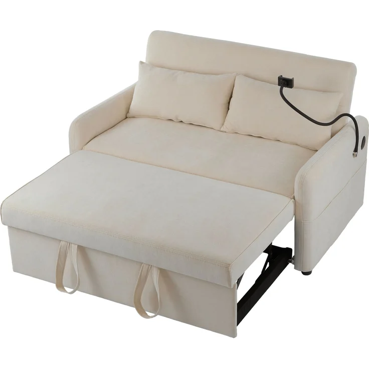 ZUBALIYA Schlafsofa 163x81 cm, mit USB - Anschluss, mit Ausziehbett, mit Chenille - Bezug, mit Samtbezug, mit Schaumstoffpolsterung, Weiß – Bild 16