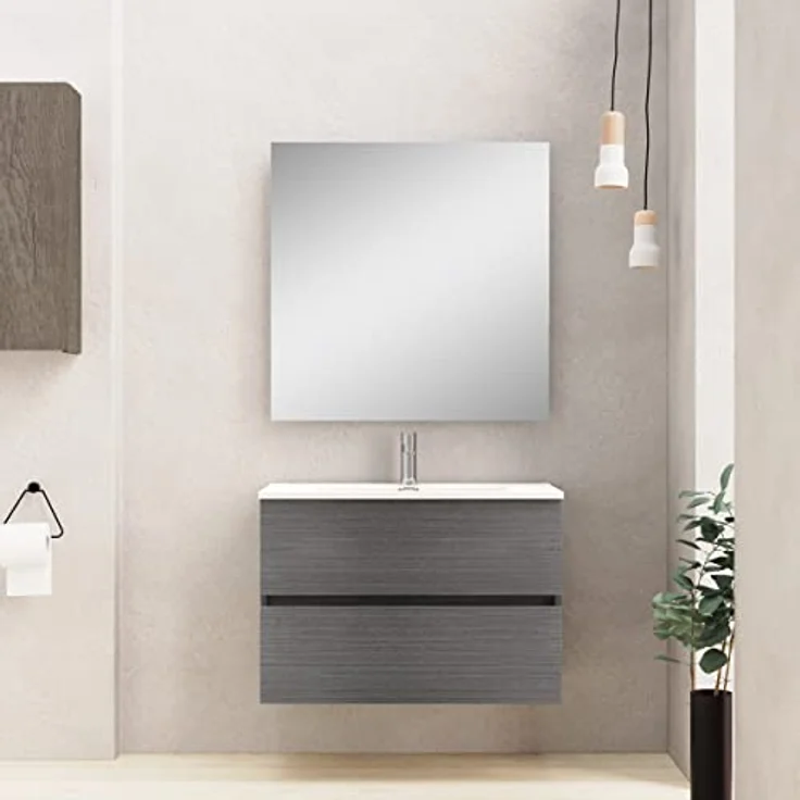 Baikal Badezimmerschrank, Zwei Schubladen, Wandmontage, mit Waschbecken, Melamin 16, montiert, Möbel 70 cm, Asche ohne Spiegel – Bild 3