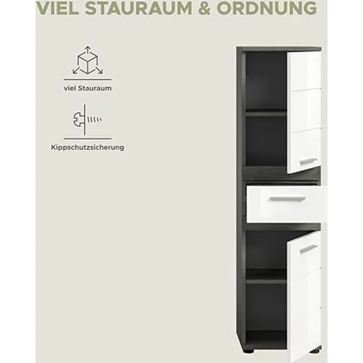 Midischrank Blake - Rauchsilber / Weiß Hochglanz – Bild 5