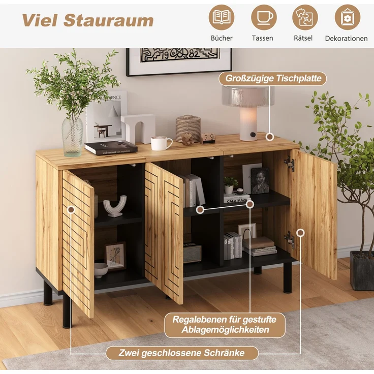 DESVIAE Sideboard Holzfarbe aus MDF/Spanplatte – 120x68x35 cm – 3 Push-Open-Türen – Bild 4