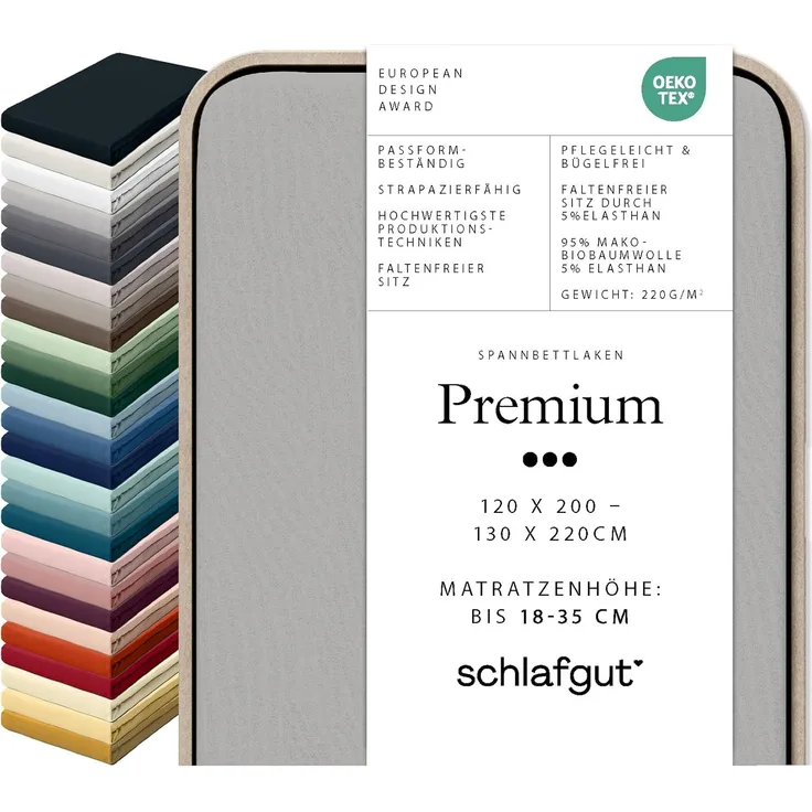 Schlafgut Spannbettlaken Premium, Gummizug: rundum, (1 Stück), Mako-Zwirn-Jersey, Grey Light, M 120x200 cm - 130x220 cm