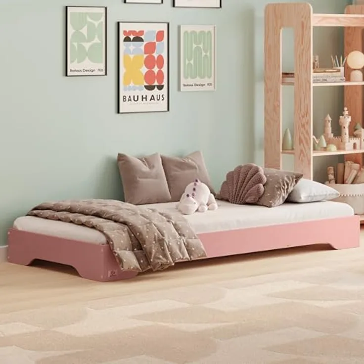 smartwood Kinderbett 120x200 Rosa - Bodenbett aus Kiefernholz mit FSC-Zertifikat - Montessori Bett mit geradem Lattenrost bis zu 300 kg für Jungen und Mädchen - Einfache Montage - TILA 7