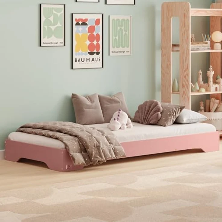 smartwood Kinderbett 120x200 Rosa - Bodenbett aus Kiefernholz mit FSC-Zertifikat - Montessori Bett mit geradem Lattenrost bis zu 300 kg für Jungen und Mädchen - Einfache Montage - TILA 7 – Bild 1