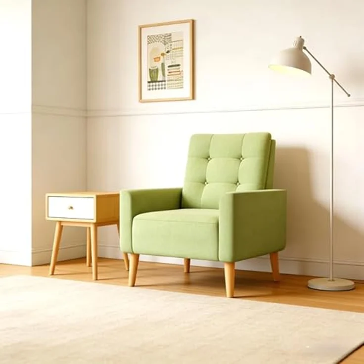 Mondeer Sessel, Sessel ​mit Armlehnen Massivholzbeine Modern Einfach für Schlafzimmer Wohnzimmer Balkon Büro, D72 x W72 x H81 cm, Grün – Bild 9