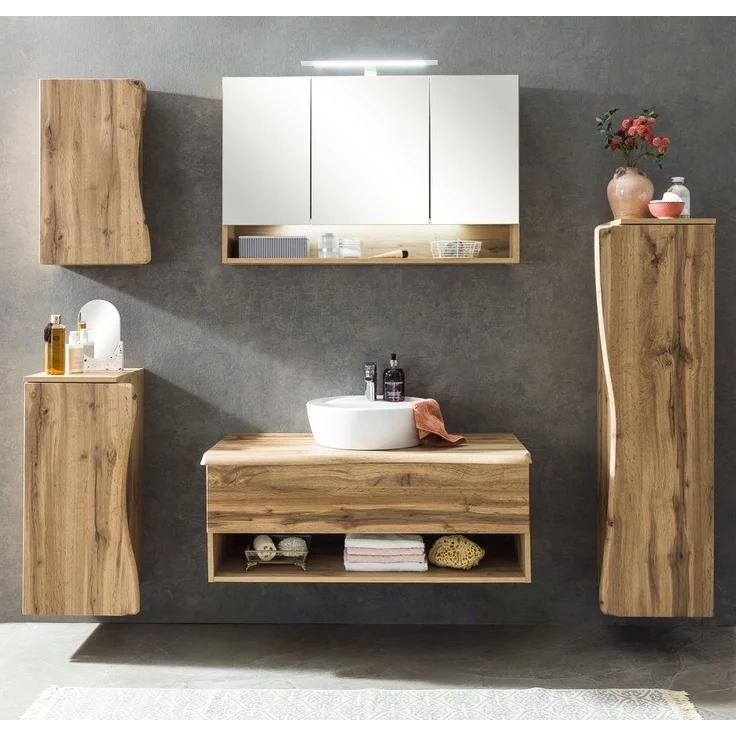 Badezimmer Hängeschrank 30 cm KAHLA-03 mit Baumkantenoptik in Wotan Eiche Nb, B/H/T: ca. 37,5/64/20 cm – Bild 7