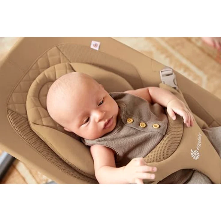 Ergobaby 3-in-1 Evolve Bouncer, Ergonomische Babywippe für Neugeborene ab Geburt bis zum Kleinkind, Babyschaukel mit Neugeboreneneinsatz (2,5 kg - 13,2 kg), Camel – Bild 5