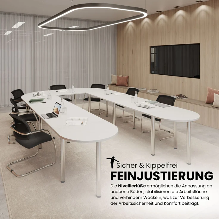 bümö Konferenztisch Kreis-Form 160x160 cm großer Besprechungstisch rund in Buche, Besprechungstisch mit Chromfüßen, Meetingtisch für 4 Personen, Tisch für Besprechungsraum & Meeting, SETK7-6-C – Bild 3