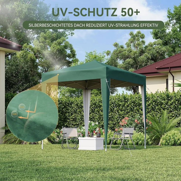Aoxun Pop Up Pavillon 2x2m Wasserdicht, Metallrahmen-Schutzzelt, Höhe Verstellbar, Faltpavillon 2x2 mit Tragetasche für Camping Party, Grün – Bild 3