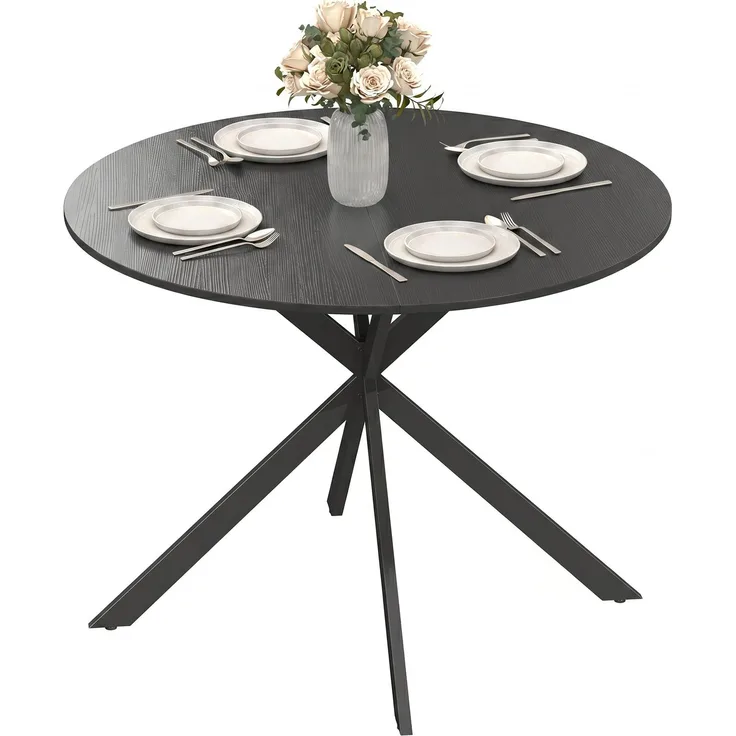 Runder Esstisch für 4 Personen, Küchentisch im Industriestil mit Stahlbeinen, für Esszimmer, Küche, Schwarz--Schwarz--75x100x100cm--CHENHAONING