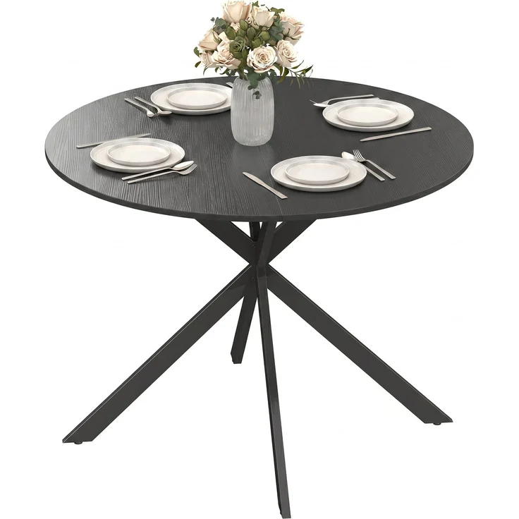 Runder Esstisch für 4 Personen, Küchentisch im Industriestil mit Stahlbeinen, für Esszimmer, Küche, Schwarz--Schwarz--75x100x100cm--CHENHAONING – Bild 1
