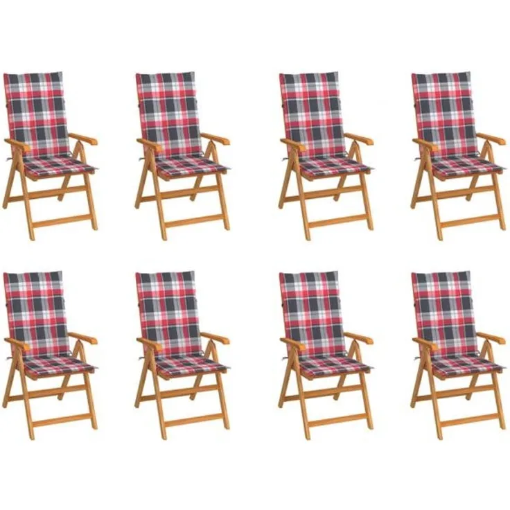 vidaXL Verstellbare Gartenstühle mit Auflagen 8 Stk. Massivholz Teak 3072554