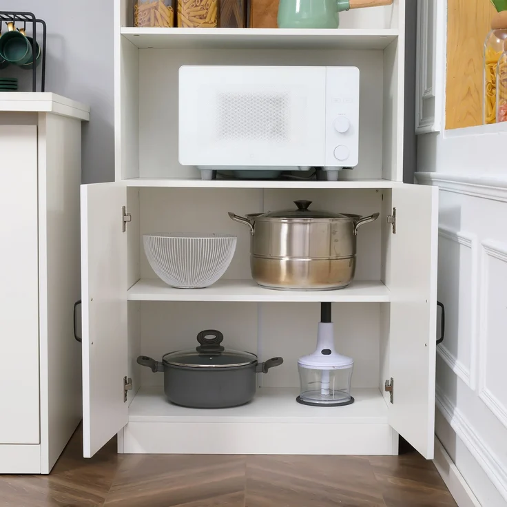 Küchenschrank Küchenbuffet Hochschrank mit 2 Regalen und 2 Schränken mit verstellbaren Regalböden Mikrowellenregal Anti-Kipp-Gurt--Weiß--70x40x170cm--YOUDENOVA – Bild 8