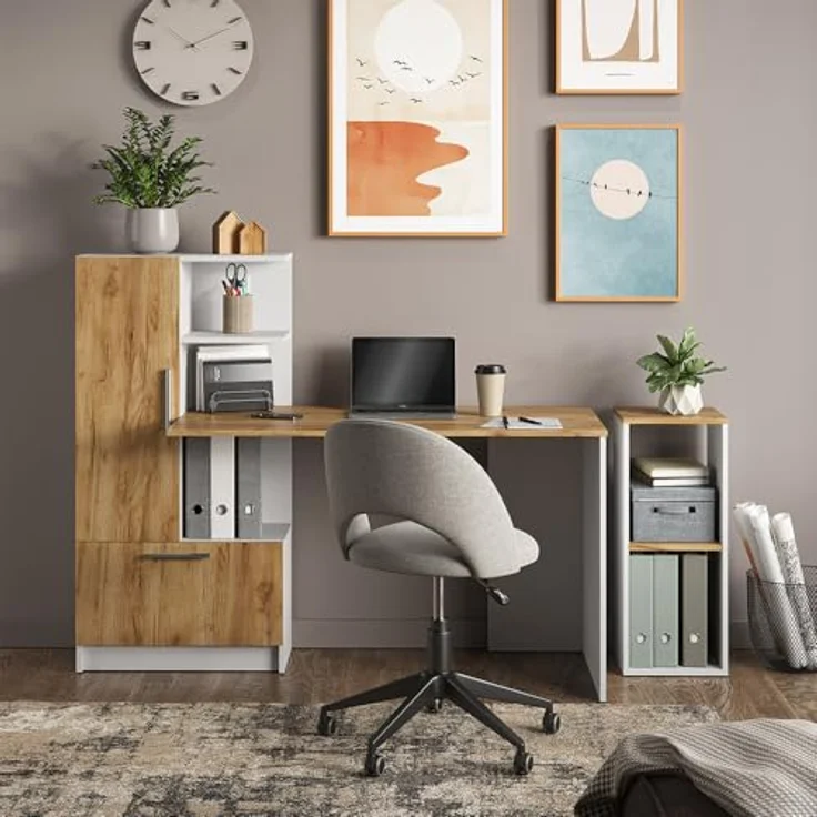 Bücherregal Tomy Weiß/Goldkraft Eiche 30 x 74 cm mit 2 offenen Fächern Vicco – Bild 8