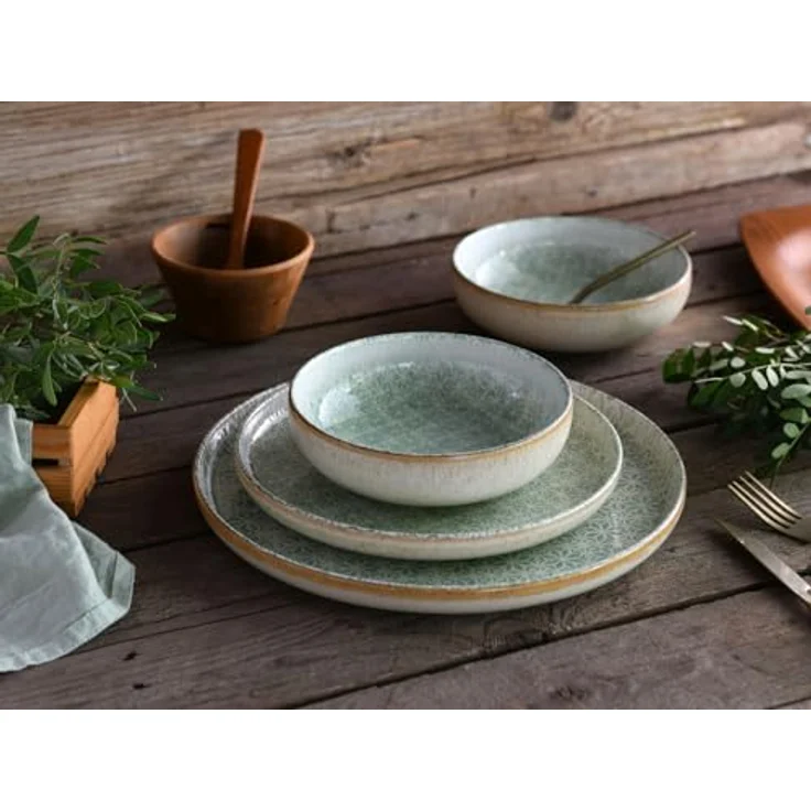 Creatable Tafelservice Uno Emiliana, 12-teilig, creme-grün, lebensmittelecht, stapelbar, Keramik – Bild 6