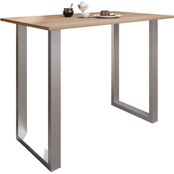 VCM Bartisch Xona 920154 Silber / Sonoma-Eiche H. 102 x B. 140 x T. 80 cm
