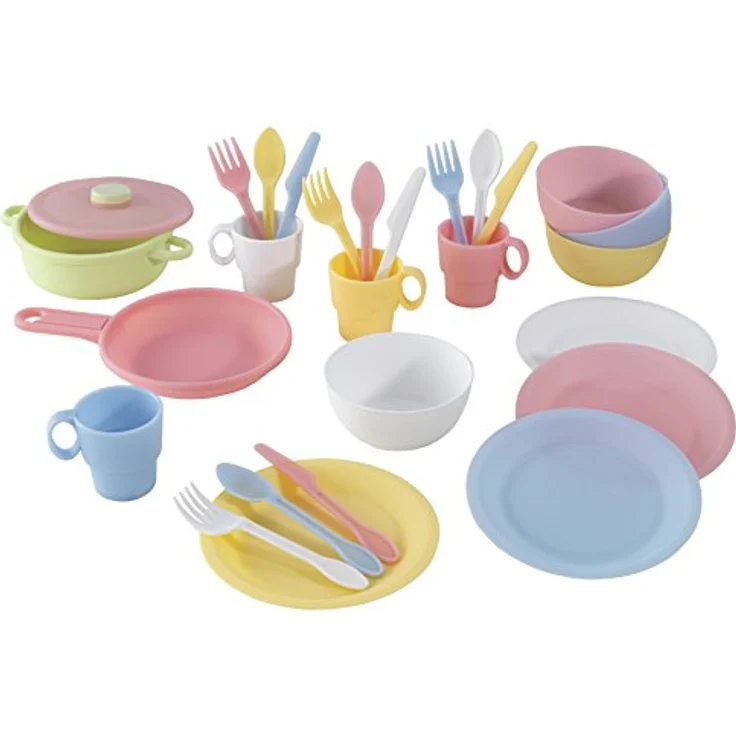 KidKraft 63027 27-teiliges Küchen-Spielset Spielzeug-Geschirrset, Pastellfarben – Bild 2