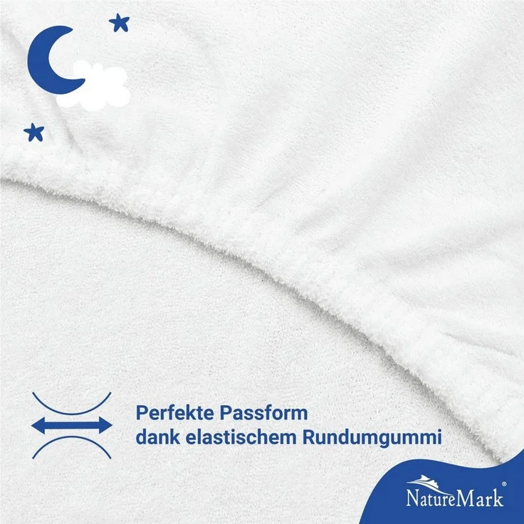 NatureMark Spannbettlaken Frottee Spannbettlaken, 80% Baumwolle / 20% Polyester, Gummizug: rundum, (2 Stück), 2er Set Kinder Spannbettlaken Frottee, Spannbetttuch 80% Baumwolle / 20% Polyester, für Babybett und Kinderbett, 70x140 cm - Weiß – Bild 2